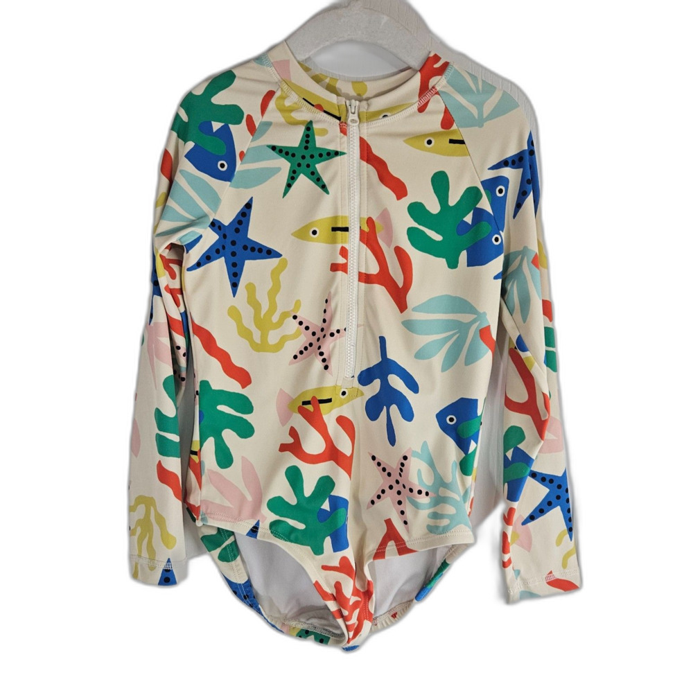 Hanna Andersson Sz 5 Long Sleeve SwimSuit Ocean Print Vacation Pool Rashguard